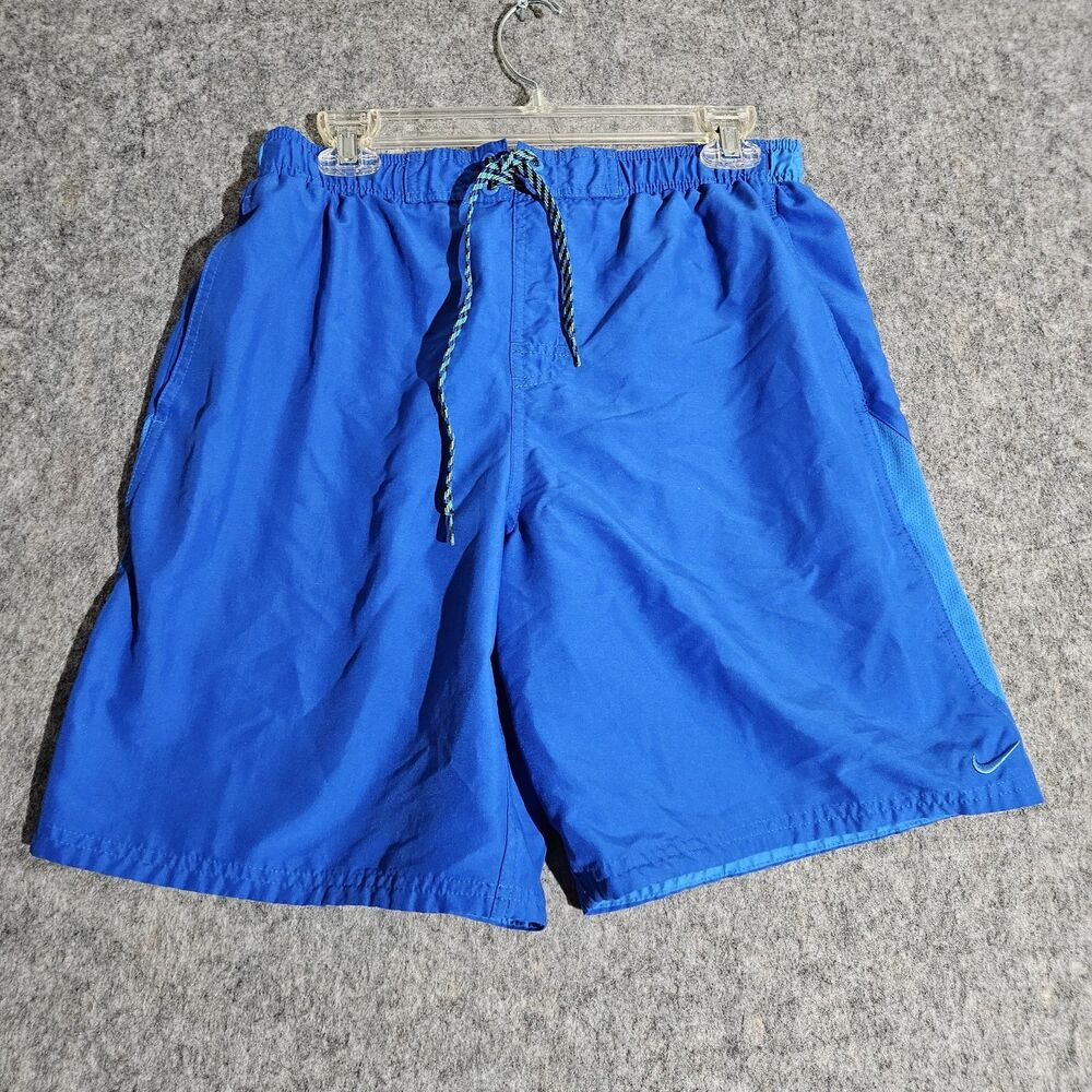 Nike Swim Trunks Mens Medium Blue Mesh Lined Board Shorts Drawstring Polyester